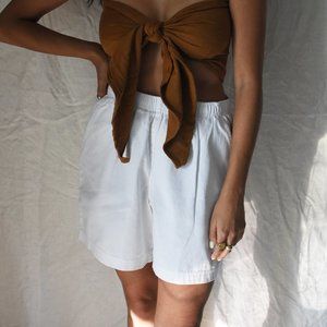 Vintage White Cotton Shorts with pockets